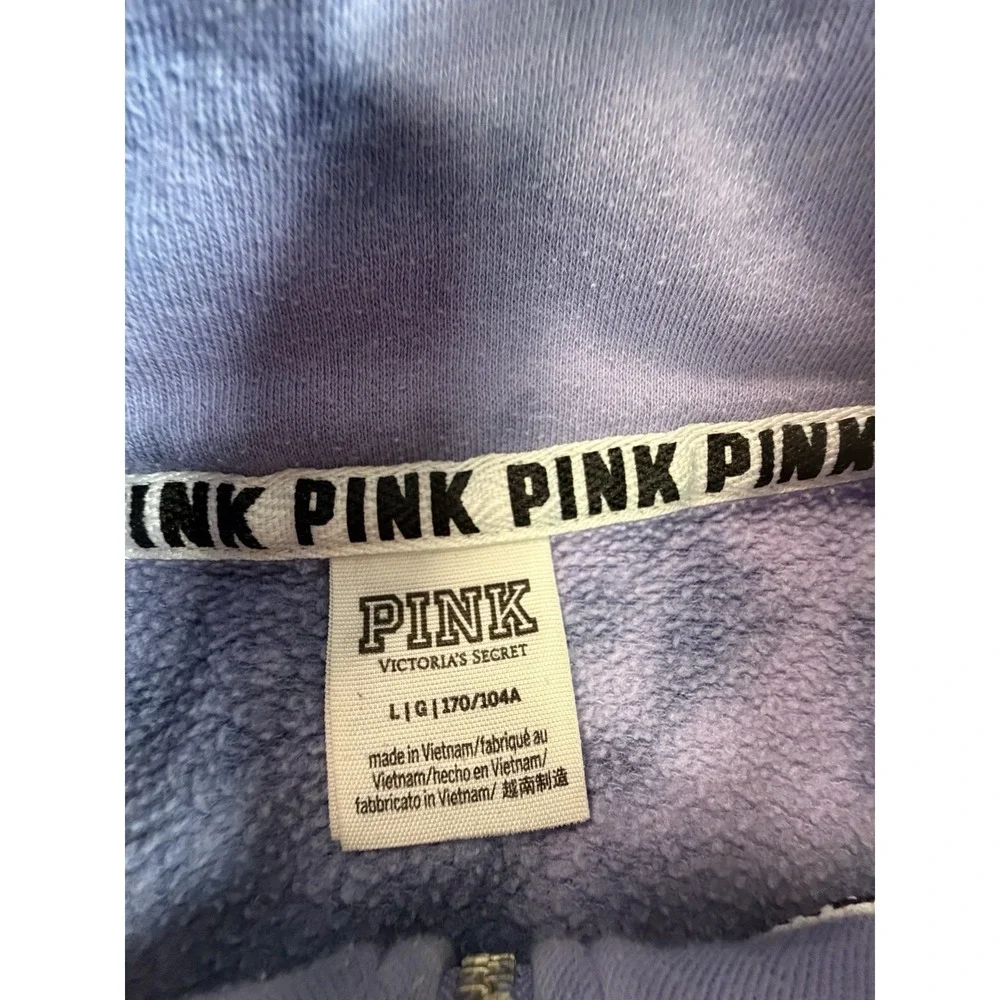 Victoria's Secret PINK Quarter Zip Pullover Sweatshirt Purple Tie Dye Large